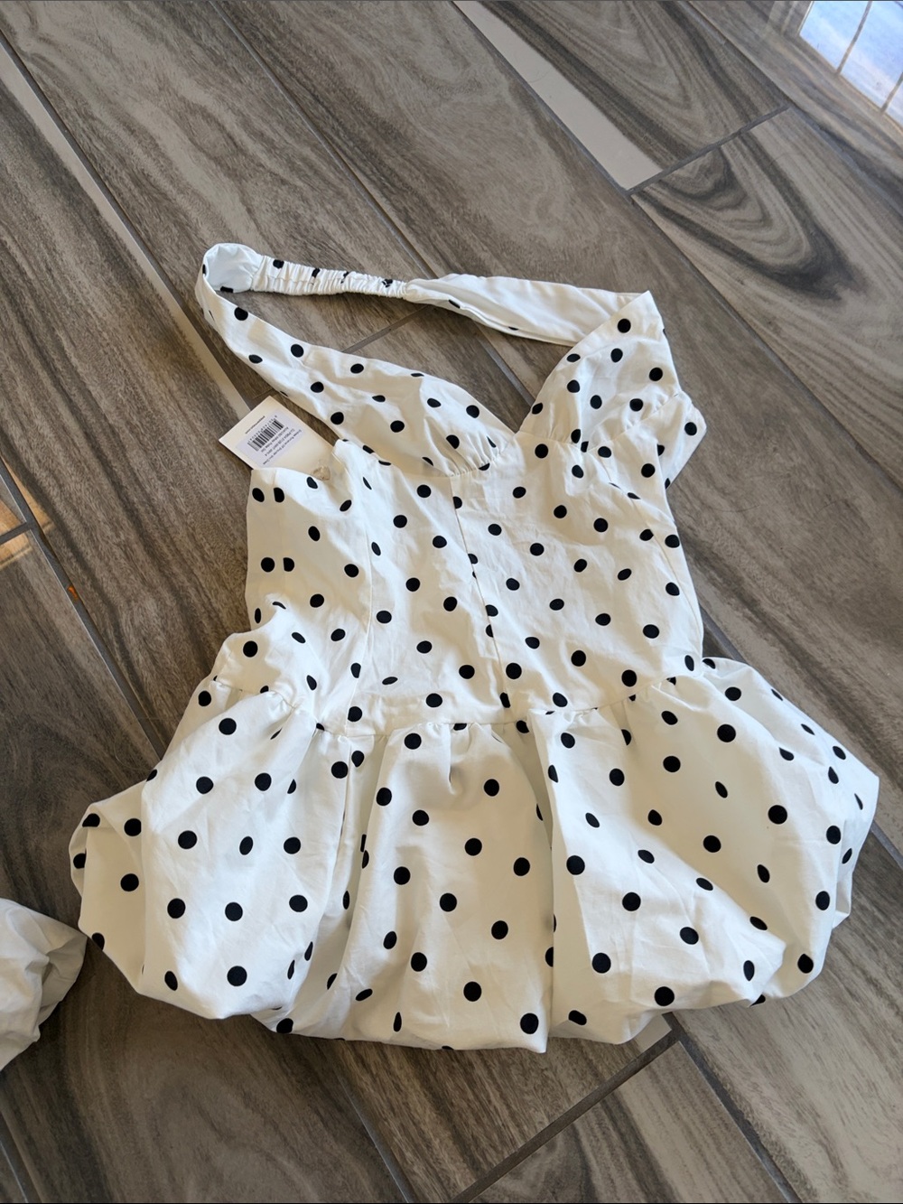Peppermayo White and Black Polka Dot One-Shoulder Sundress